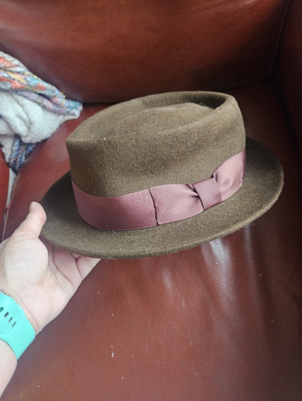Brown Felt Pork Pie Hat with  Band